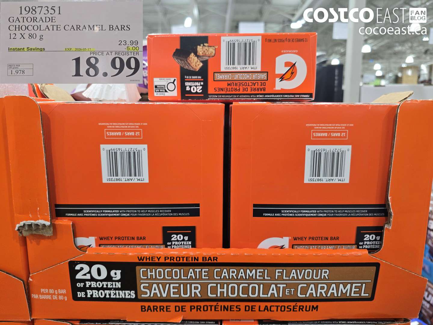 1987351 GATORADE CHOCOLATE CARAMEL BARS 12 X 80 G ($5.00 INSTANT SAVINGS EXPIRES ON 2026-05-17) $18.99
