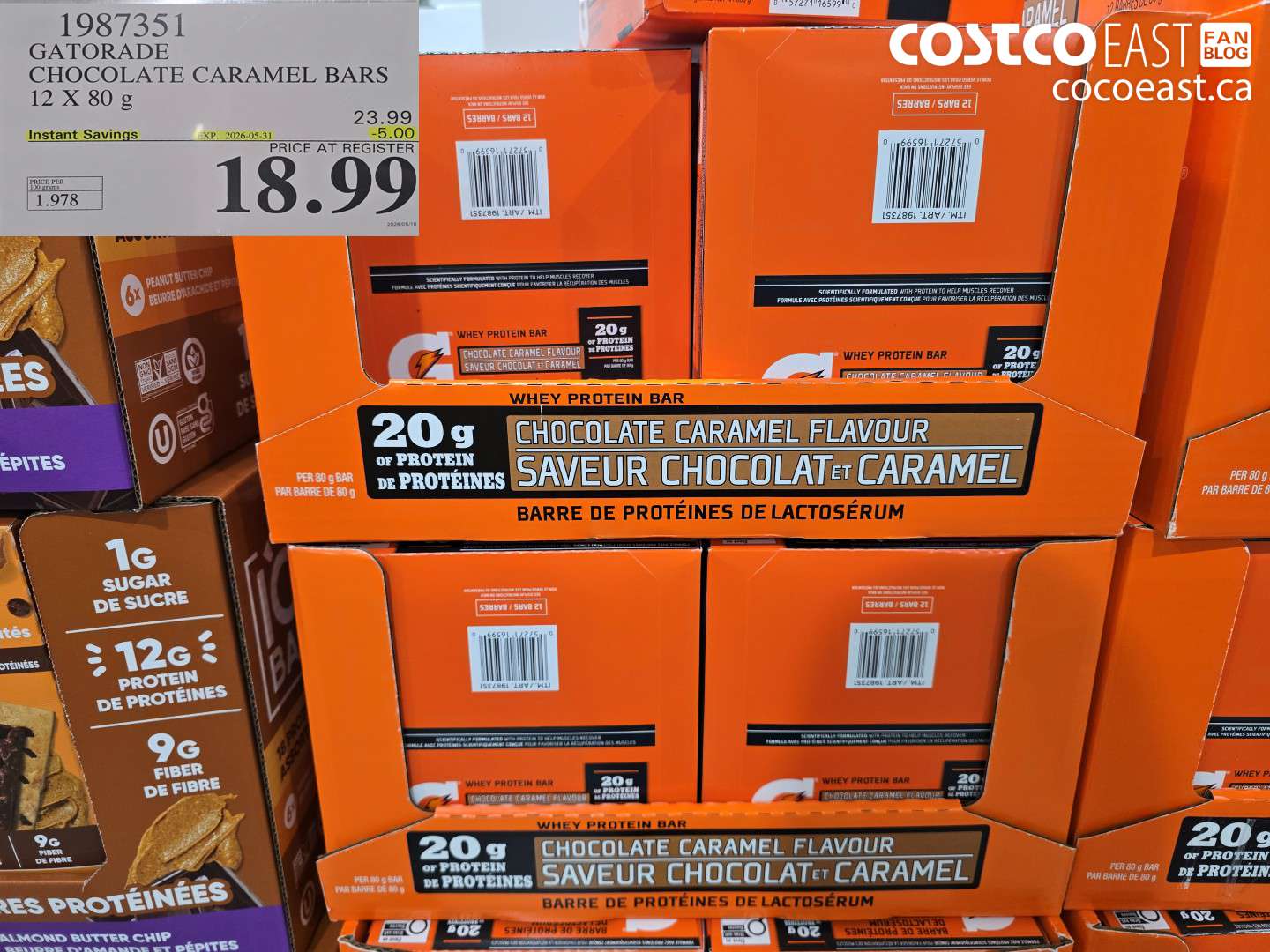 1987351 GATORADE CHOCOLATE CARAMEL BARS 12 X 80 G ($5.00 INSTANT SAVINGS EXPIRES ON 2026-05-31) $18.99