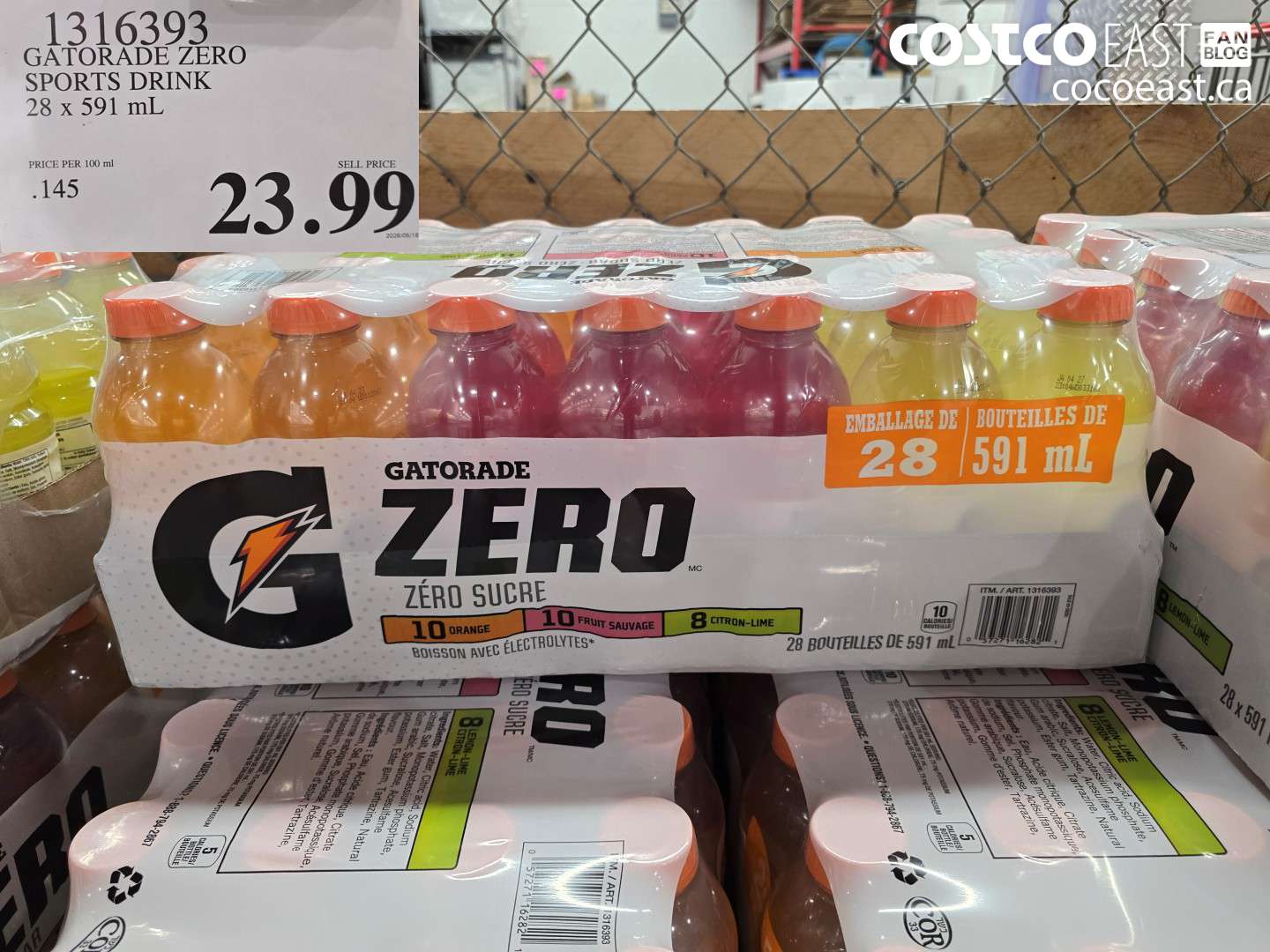 1316393 GATORADE ZERO SPORTS DRINK 28 X 591 ML $23.99