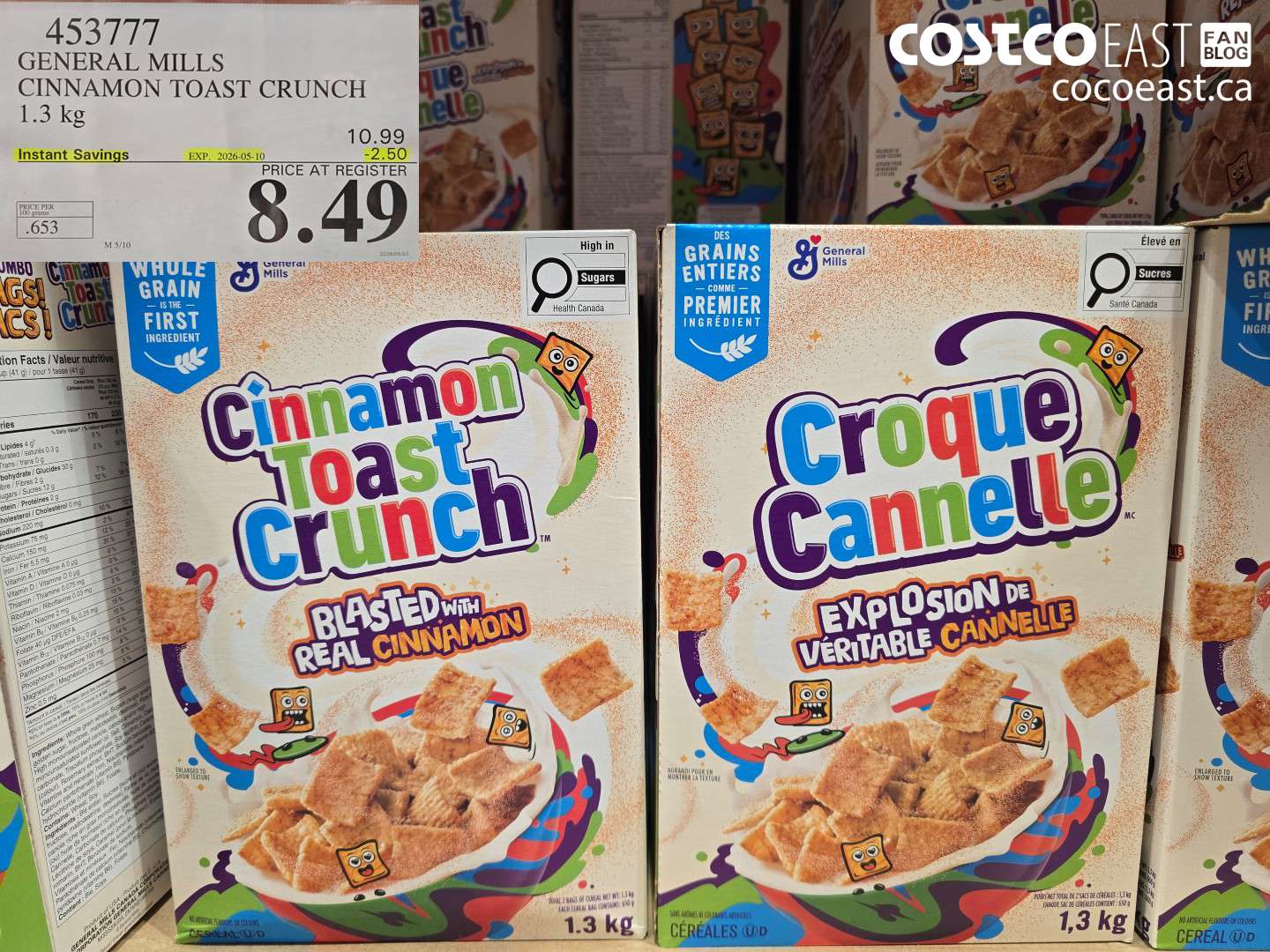 453777 GENERAL MILLS CINNAMON TOAST CRUNCH 1.3 KG ($2.50 INSTANT SAVINGS EXPIRES ON 2026-05-10) $8.49