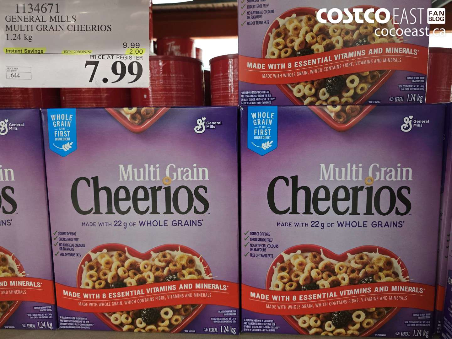 1134671 GENERAL MILLS MULTI GRAIN CHEERIOS 1.24 KG ($2.00 INSTANT SAVINGS EXPIRES ON 2026-05-24) $7.99