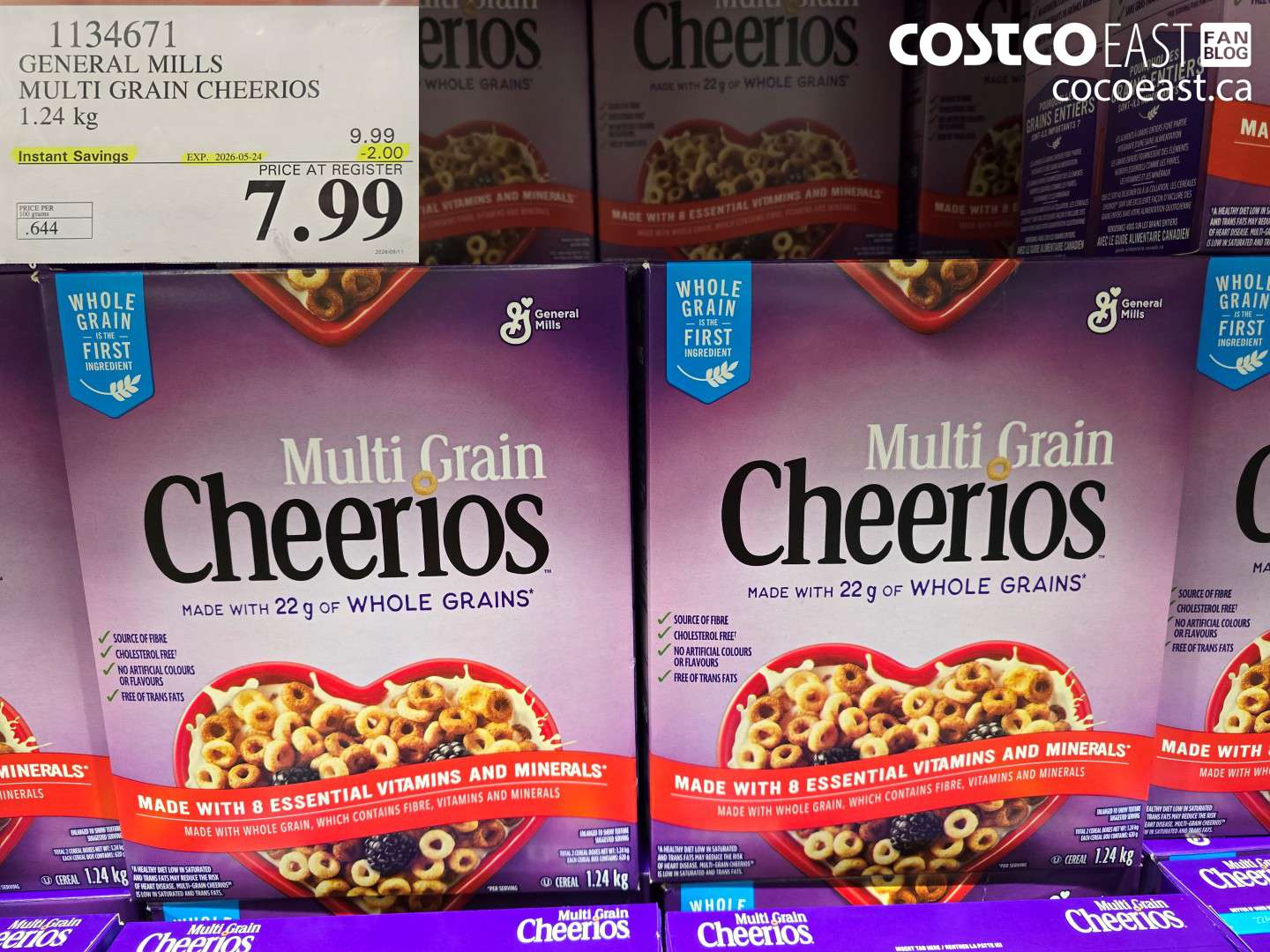 1134671 GENERAL MILLS MULTI GRAIN CHEERIOS 1.24 KG ($2.00 INSTANT SAVINGS EXPIRES ON 2026-05-24) $7.99