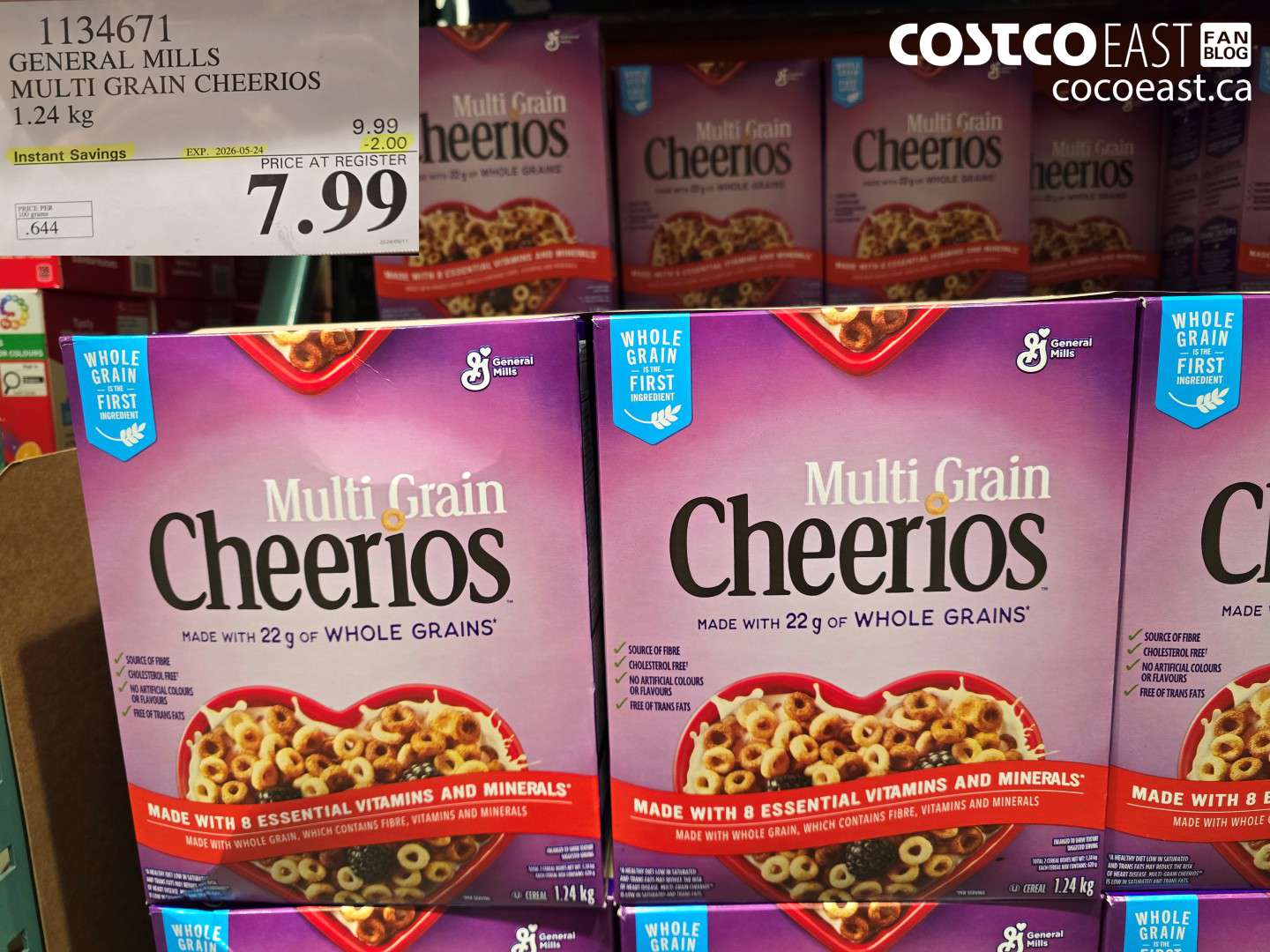 1134671 GENERAL MILLS MULTI GRAIN CHEERIOS 1.24 KG ($2.00 INSTANT SAVINGS EXPIRES ON 2026-05-24) $7.99