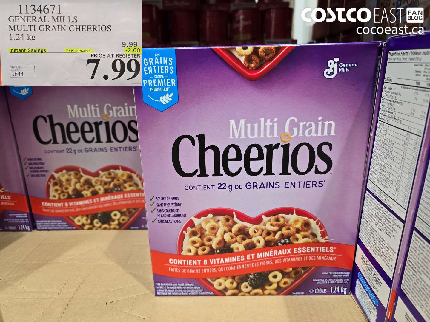 1134671 GENERAL MILLS MULTI GRAIN CHEERIOS 1.24 KG ($2.00 INSTANT SAVINGS EXPIRES ON 2026-05-31) $7.99