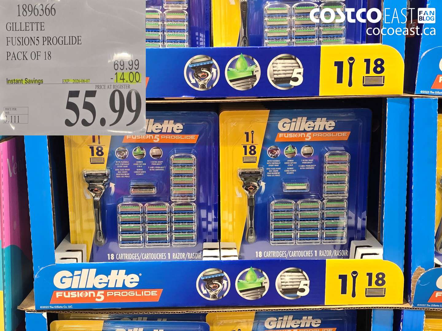 1896366 GILLETTE FUSION5 PROGLIDE PACK OF 18 ($14.00 INSTANT SAVINGS EXPIRES ON 2026-06-07) $55.99