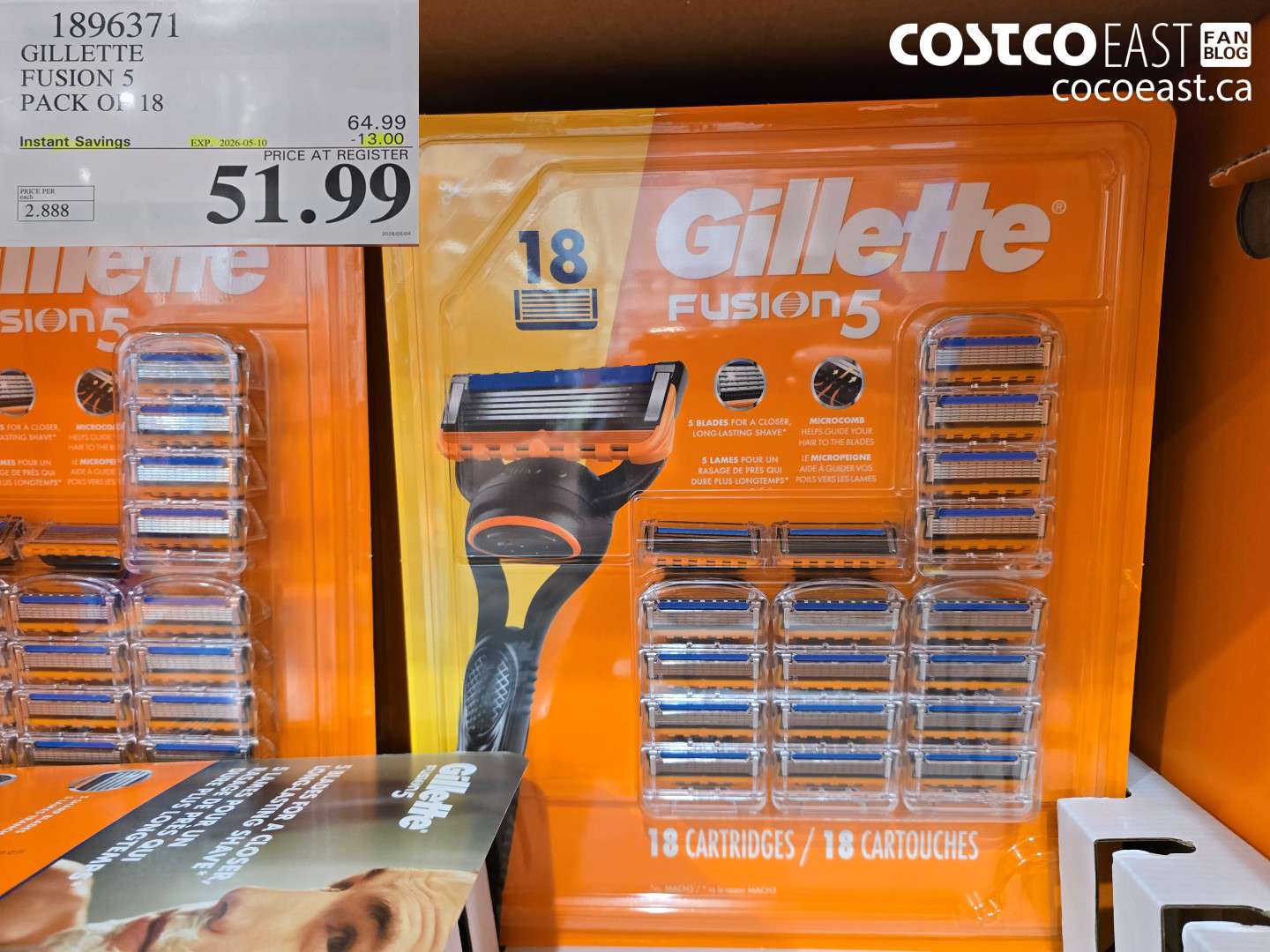 1896371 GILLETTE FUSION 5 PACK OF 18 ($13.00 INSTANT SAVINGS EXPIRES ON 2026-05-10) $51.99