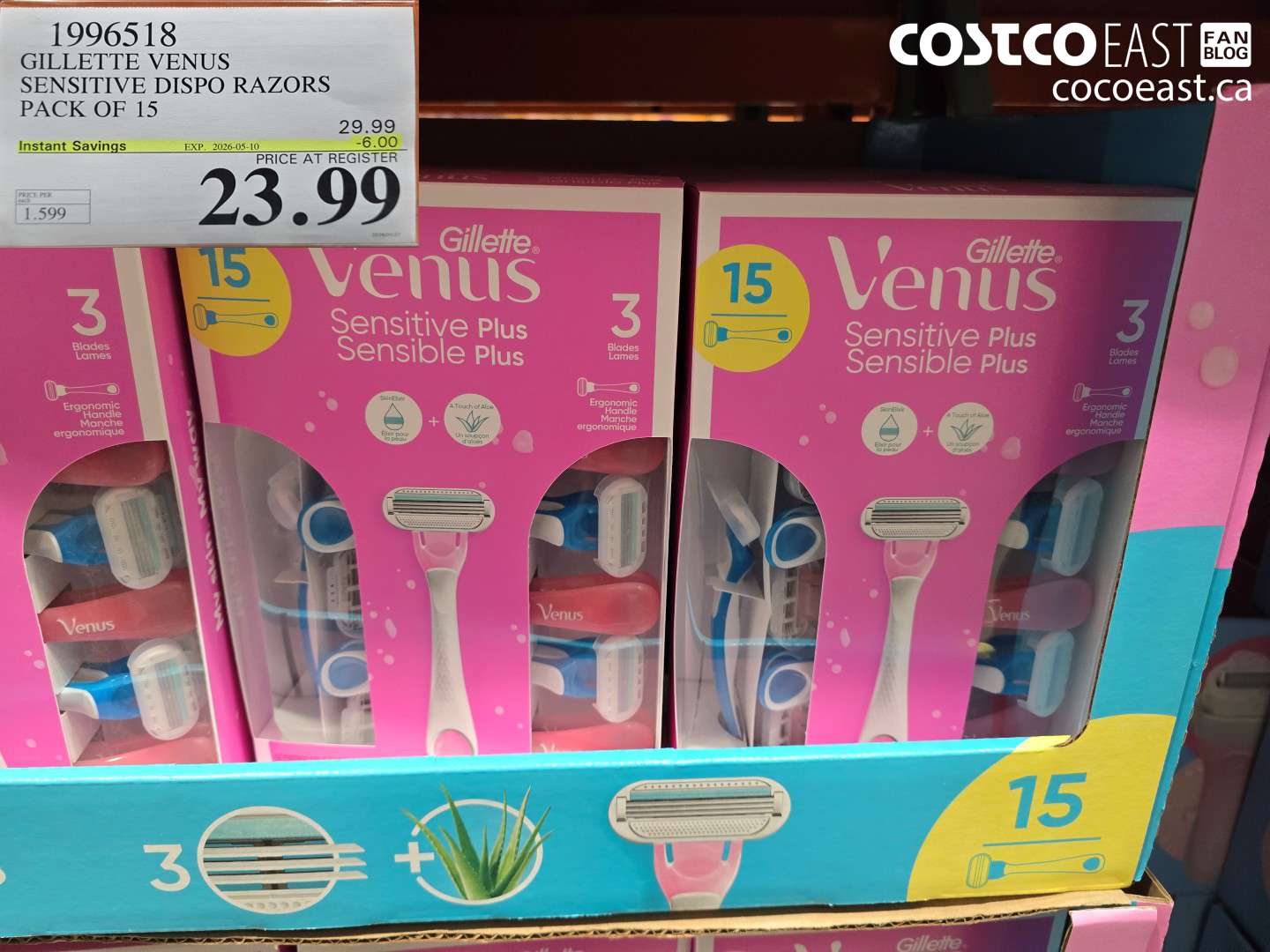1996518 GILLETTE VENUS SENSITIVE DISPO RAZORS PACK OF 15 ($6.00 INSTANT SAVINGS EXPIRES ON 2026-05-10) $23.99