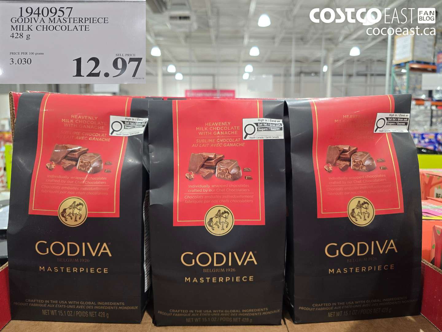 1940957 GODIVA MASTERPIECE MILK CHOCOLATE 428 G $12.97