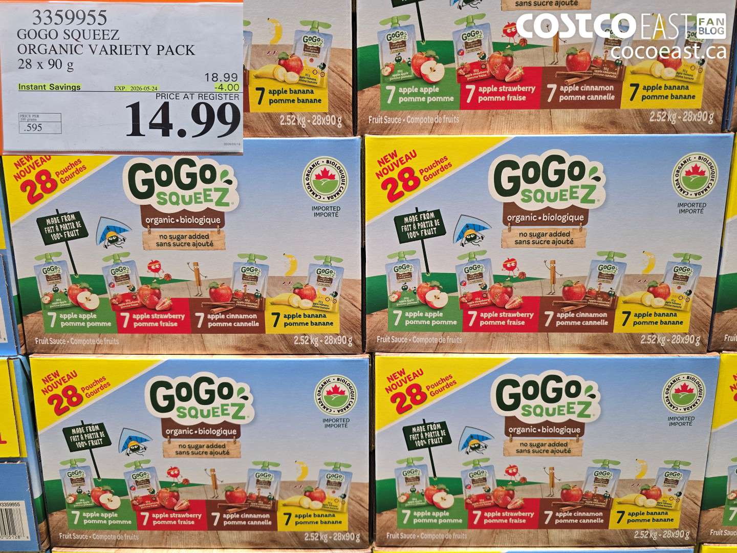 3359955 GOGO SQUEEZ ORGANIC VARIETY PACK 28 X 90 G ($4.00 INSTANT SAVINGS EXPIRES ON 2026-05-24) $14.99