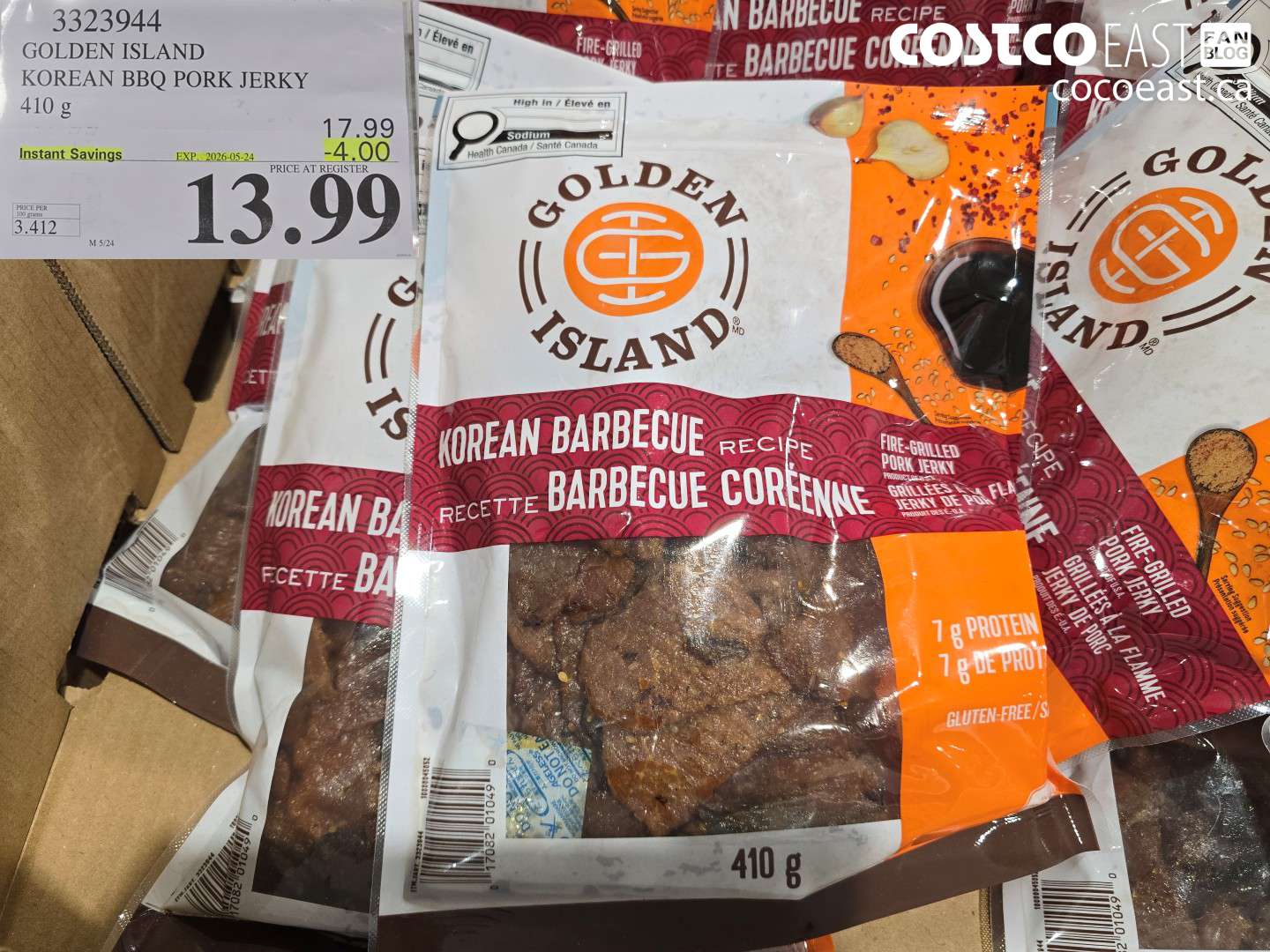 3323944 GOLDEN ISLAND KOREAN BBQ PORK JERKY 410 G ($4.00 INSTANT SAVINGS EXPIRES ON 2026-05-24) $13.99