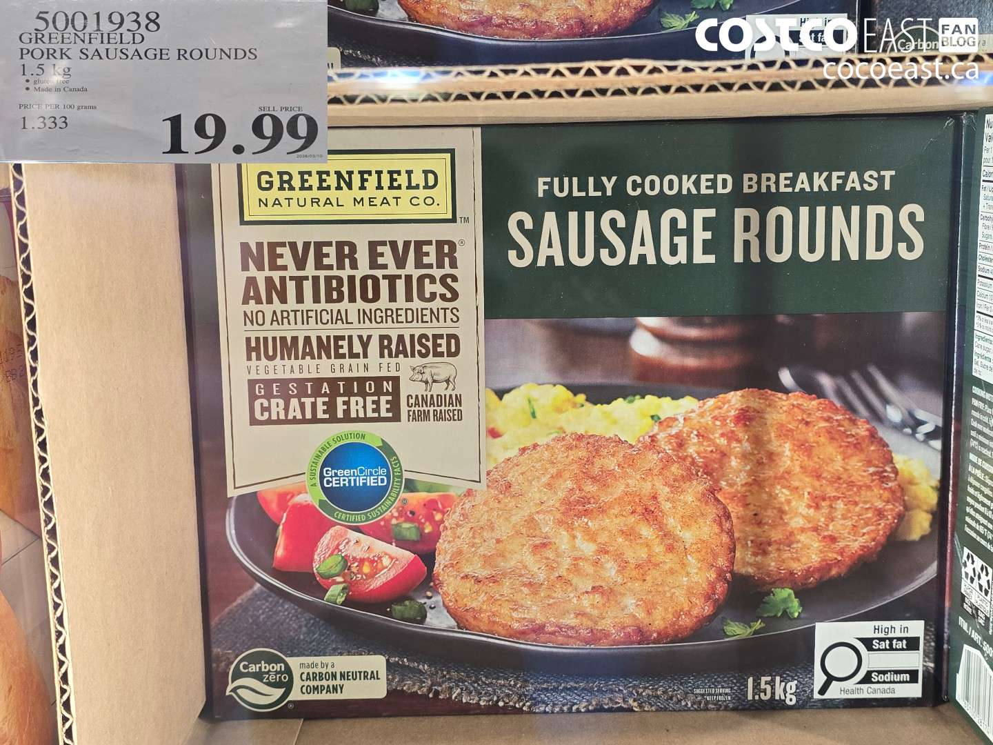 5001938 GREENFIELD PORK SAUSAGE ROUNDS 1.5 KG $19.99