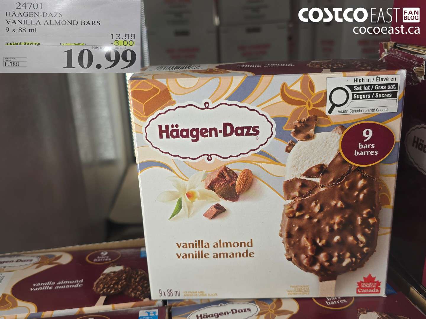 24701 HÄAGEN-DAZS VANILLA ALMOND BARS 9 X 88 ML ($3.00 INSTANT SAVINGS EXPIRES ON 2026-05-17) $10.99
