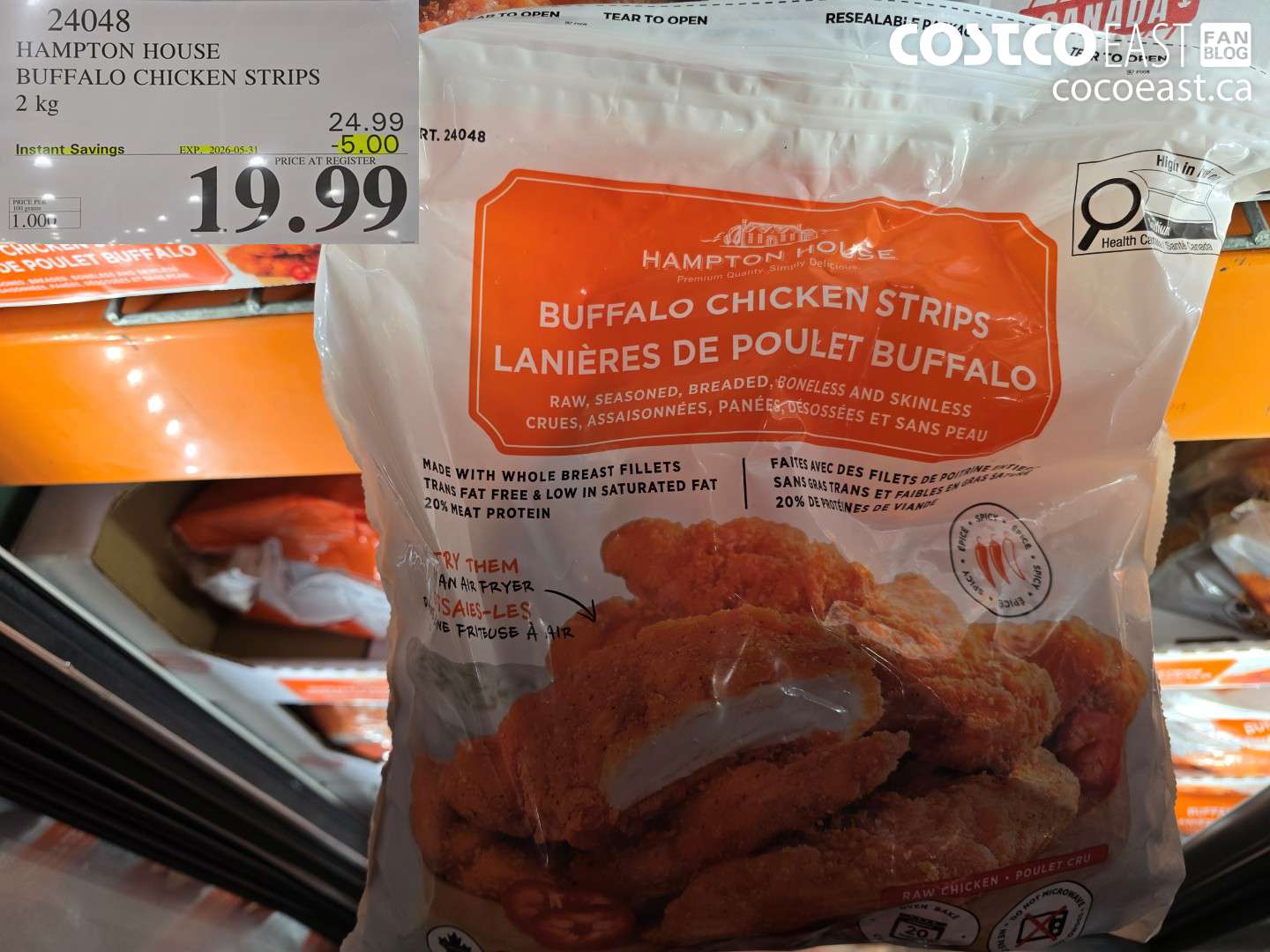 24048 HAMPTON HOUSE BUFFALO CHICKEN STRIPS 2 KG ($5.00 INSTANT SAVINGS EXPIRES ON 2026-05-31) $19.99