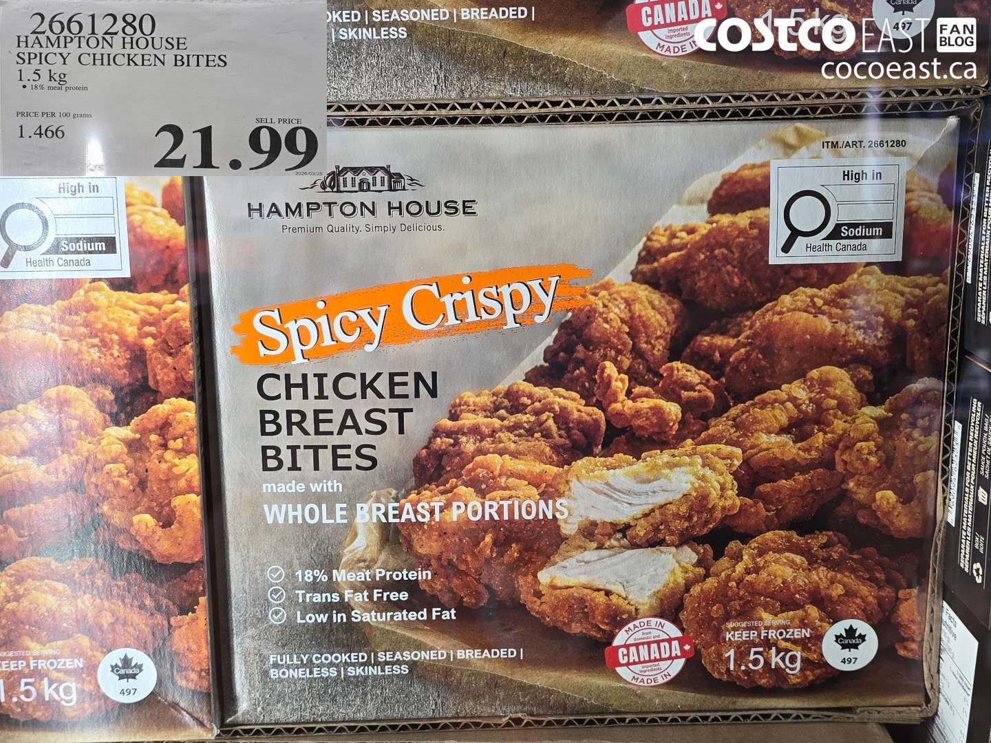 2661280 HAMPTON HOUSE SPICY CHICKEN BITES 1.5 KG $21.99