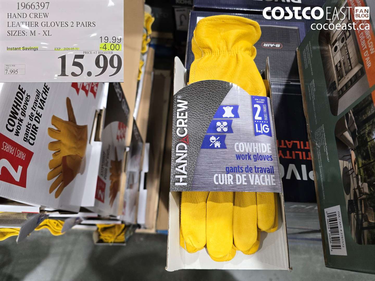1966397 HAND CREW LEATHER GLOVES 2 PAIRS SIZES: M - XL ($4.00 INSTANT SAVINGS EXPIRES ON 2026-05-31) $15.99