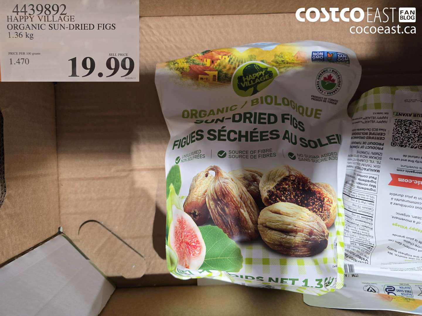 4439892 HAPPY VILLAGE ORGANIC SUN-DRIED FIGS 1.36 KG $19.99