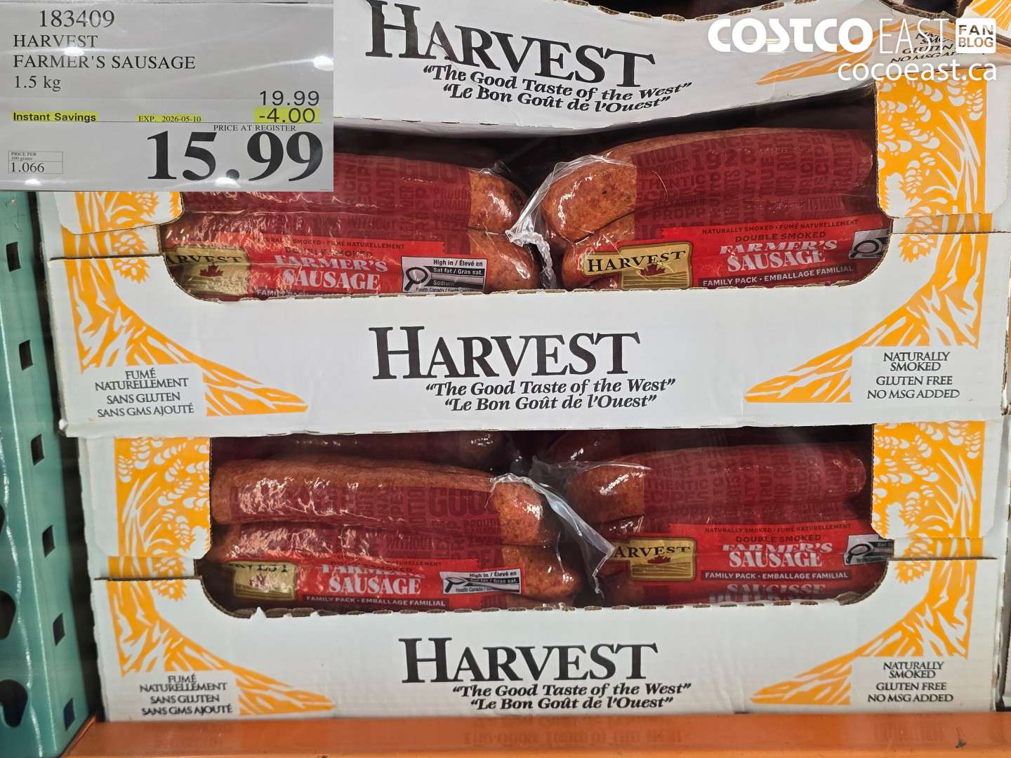 183409 HARVEST FARMER'S SAUSAGE 1.5 KG ($4.00 INSTANT SAVINGS EXPIRES ON 2026-05-10) $15.99