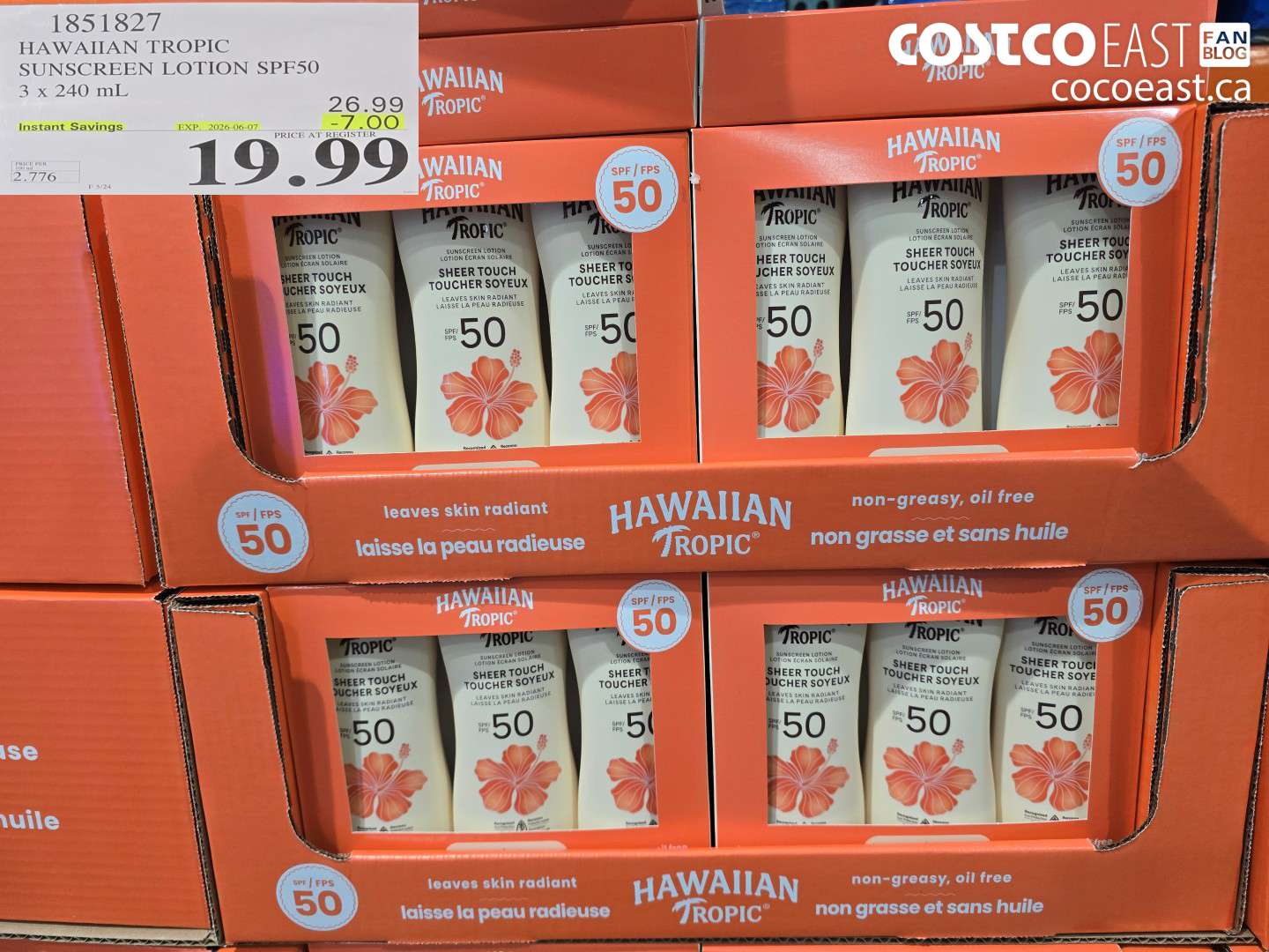 1851827 HAWAIIAN TROPIC SUNSCREEN LOTION SPF50 3 X 240 ML ($7.00 INSTANT SAVINGS EXPIRES ON 2026-06-07) $19.99