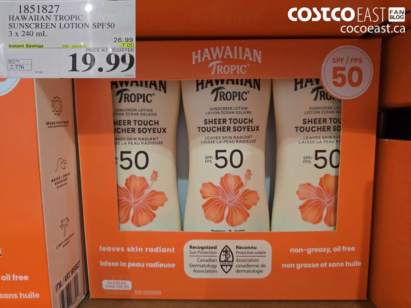 1851827 HAWAIIAN TROPIC SUNSCREEN LOTION SPF50 3 X 240 ML ($7.00 INSTANT SAVINGS EXPIRES ON 2026-06-07) $19.99