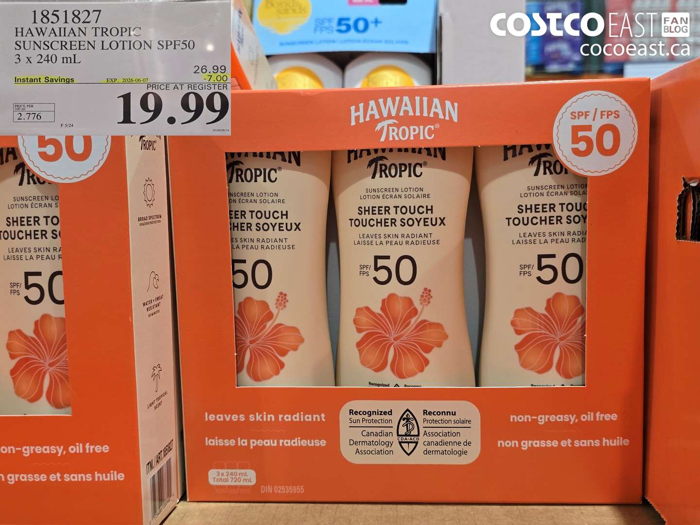 1851827 HAWAIIAN TROPIC SUNSCREEN LOTION SPF50 3 X 240 ML ($7.00 INSTANT SAVINGS EXPIRES ON 2026-06-07) $19.99
