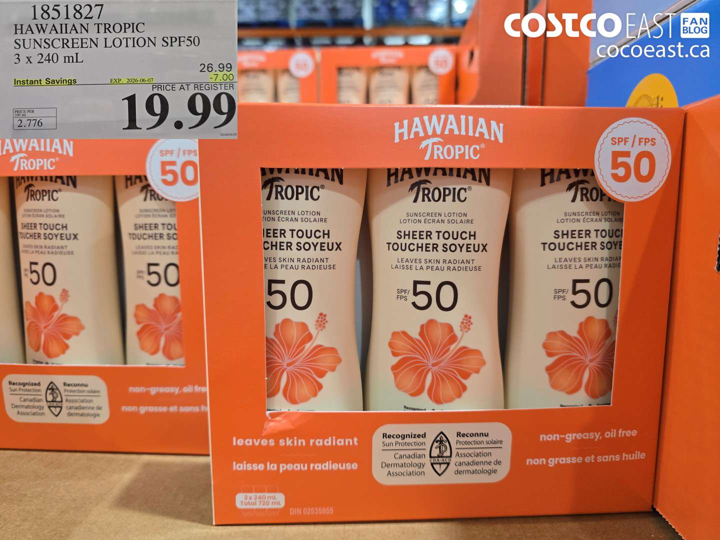 1851827 HAWAIIAN TROPIC SUNSCREEN LOTION SPF50 3 X 240 ML ($7.00 INSTANT SAVINGS EXPIRES ON 2026-06-07) $19.99