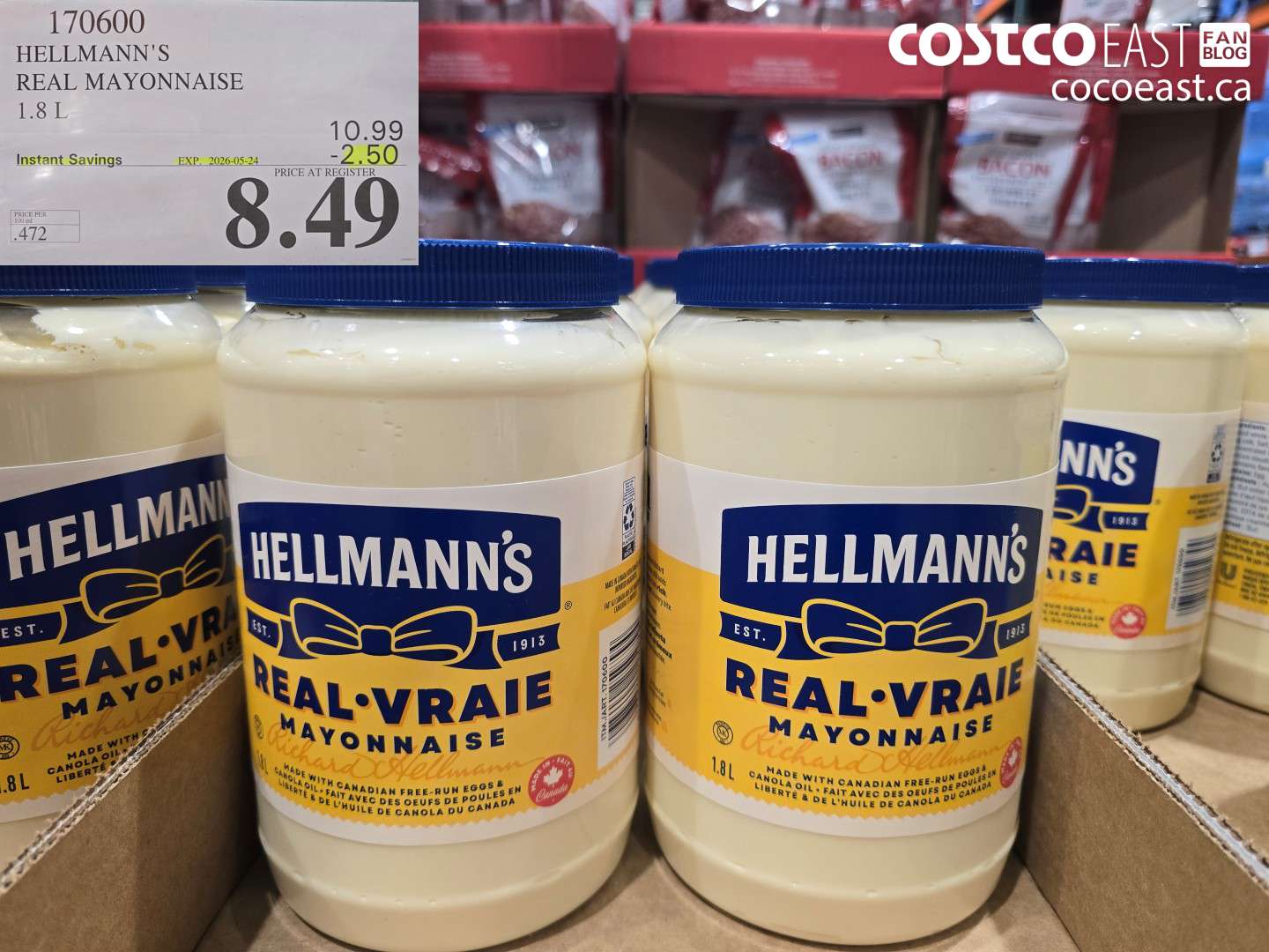 170600 HELLMANN'S REAL MAYONNAISE 1.8 L ($2.50 INSTANT SAVINGS EXPIRES ON 2026-05-24) $8.49