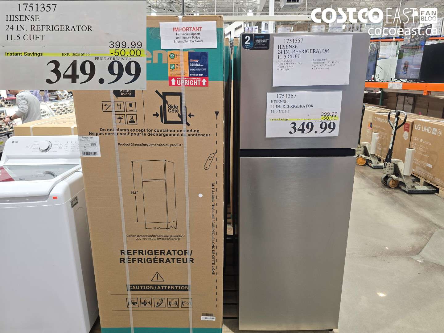 1751357 HISENSE 24 IN. REFRIGERATOR 11.5 CUFT ($50.00 INSTANT SAVINGS EXPIRES ON 2026-05-10) $349.99
