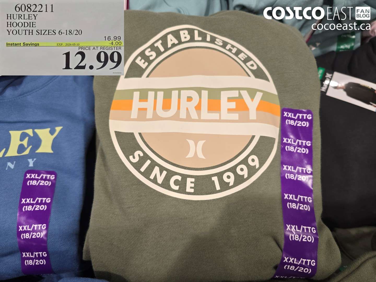 6082211 HURLEY HOODIE YOUTH SIZES 6-18/20 ($4.00 INSTANT SAVINGS EXPIRES ON 2026-05-10) $12.99