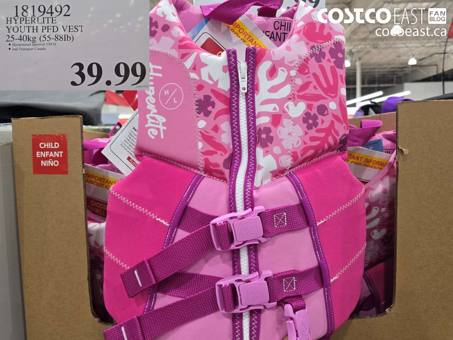 1819492 HYPERLITE YOUTH PFD VEST 25-40KG (55-88LB) $39.99