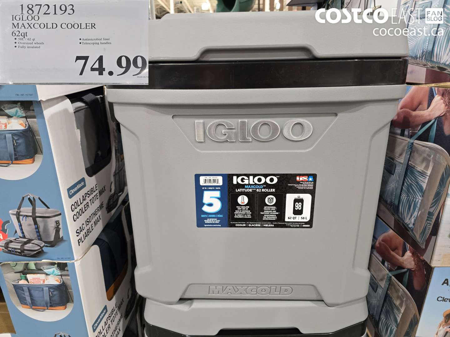 1872193 IGLOO MAXCOLD COOLER 62QT $74.99