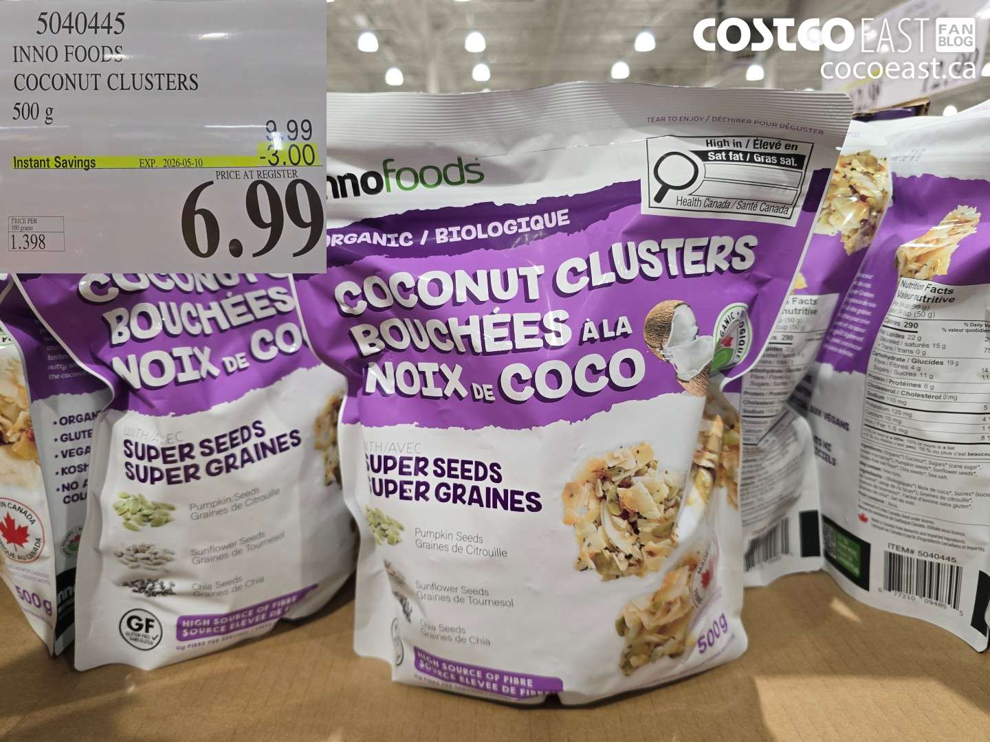 5040455 INNO FOODS COCONUT CLUSTERS 500 G ($3.00 INSTANT SAVINGS EXPIRES ON 2026-05-10) $6.99