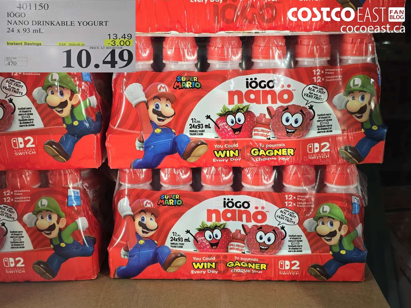 401150 IÖGO NANO DRINKABLE YOGURT 24 X 93 ML ($3.00 INSTANT SAVINGS EXPIRES ON 2026-05-24) $10.49