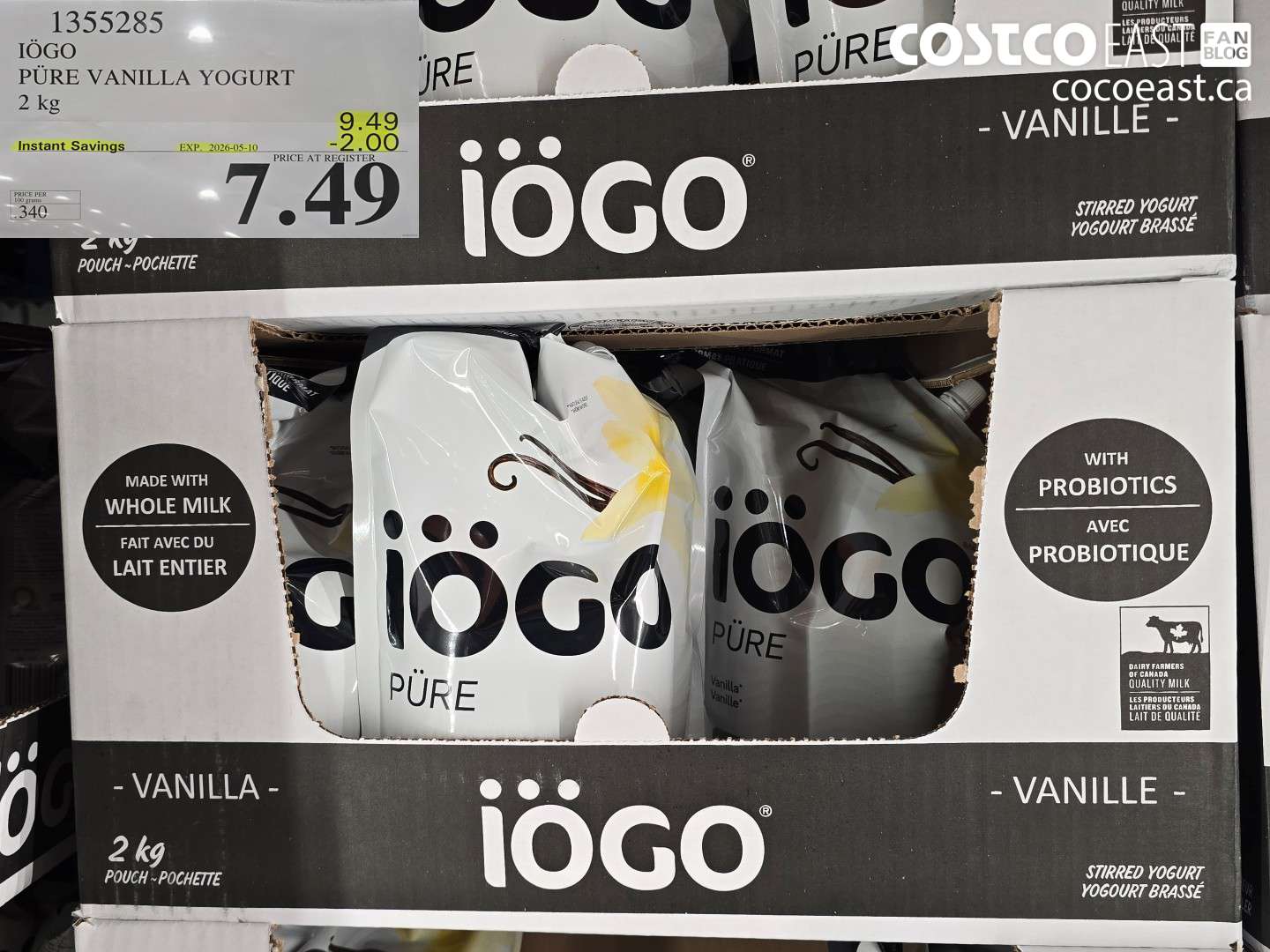 1355285 IÖGO PÜRE VANILLA YOGURT 2 KG ($2.00 INSTANT SAVINGS EXPIRES ON 2026-05-10) $7.49