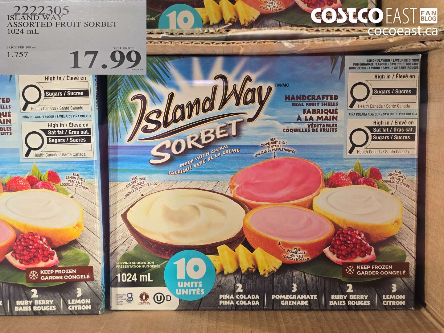 2222305 ISLAND WAY ASSORTED FRUIT SORBET 1024 ML $17.99