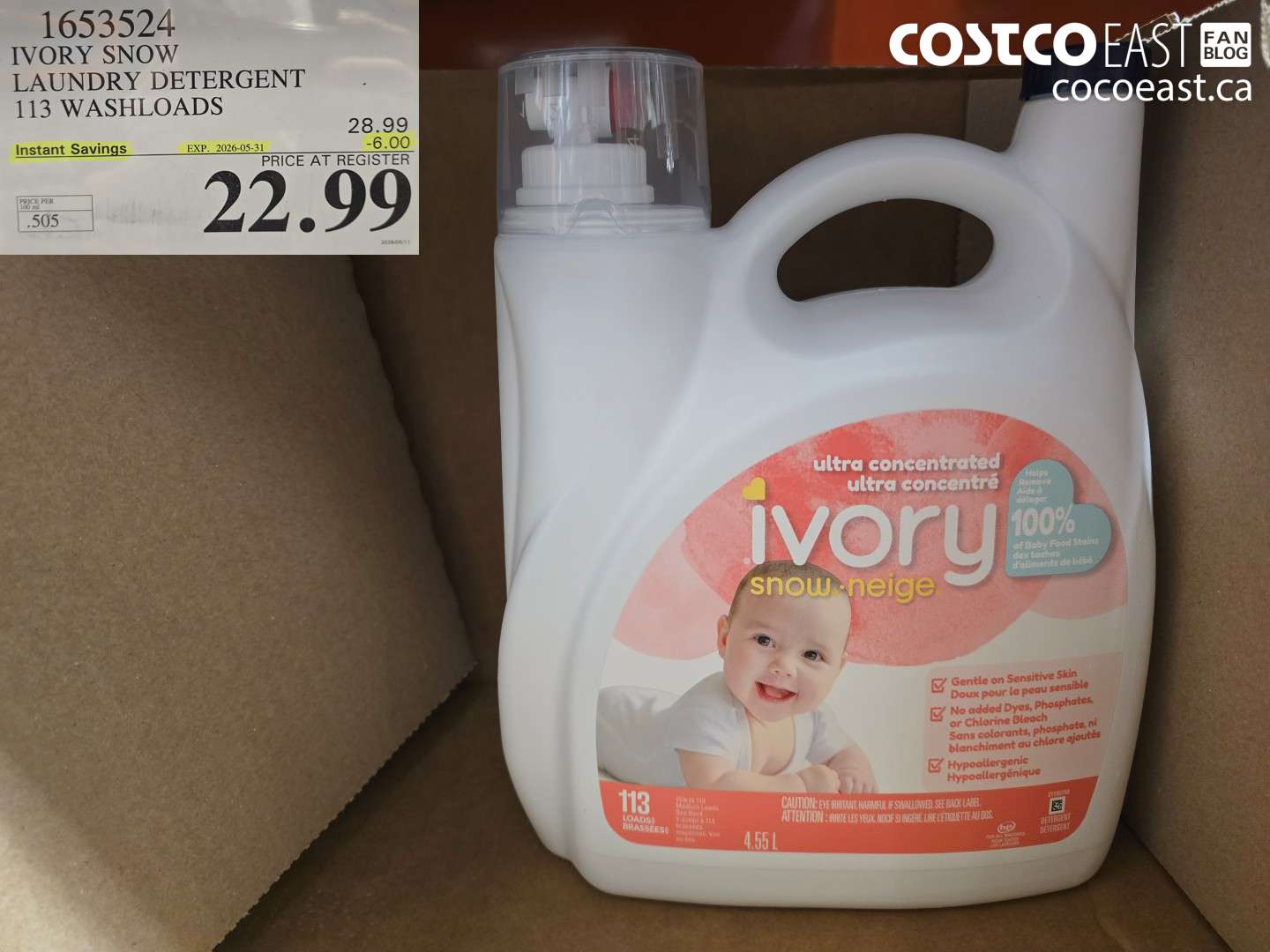 1653524 IVORY SNOW LAUNDRY DETERGENT 113 WASHLOADS ($6.00 INSTANT SAVINGS EXPIRES ON 2026-05-31) $22.99