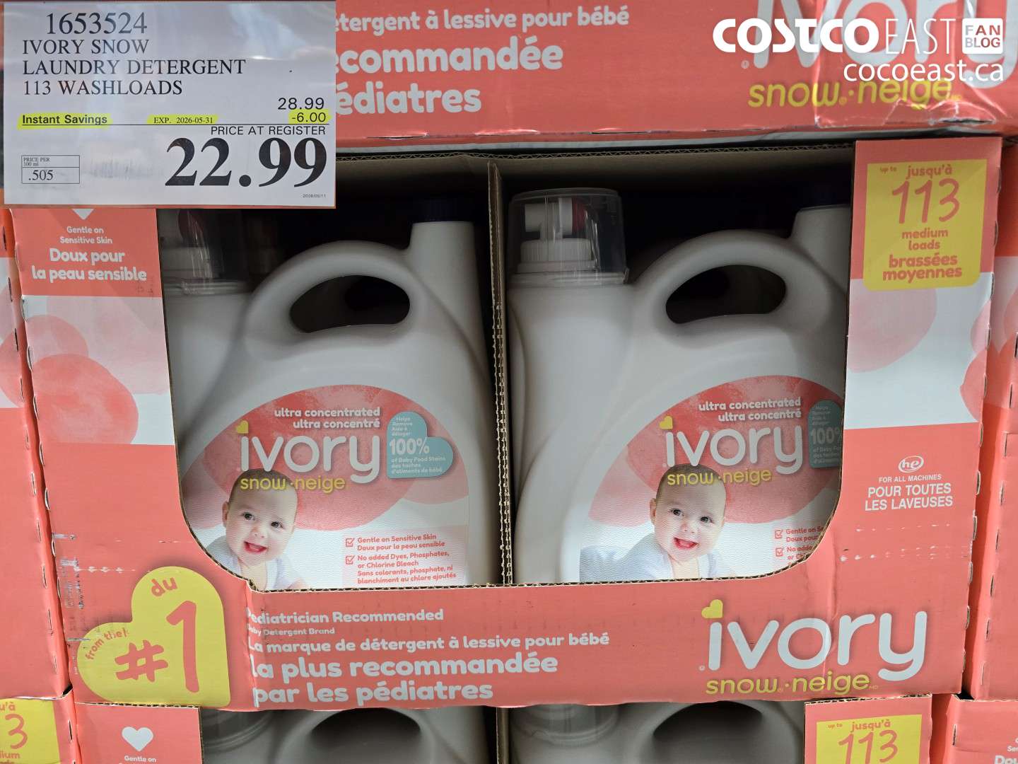 1653524 IVORY SNOW LAUNDRY DETERGENT 113 WASHLOADS ($6.00 INSTANT SAVINGS EXPIRES ON 2026-05-31) $22.99