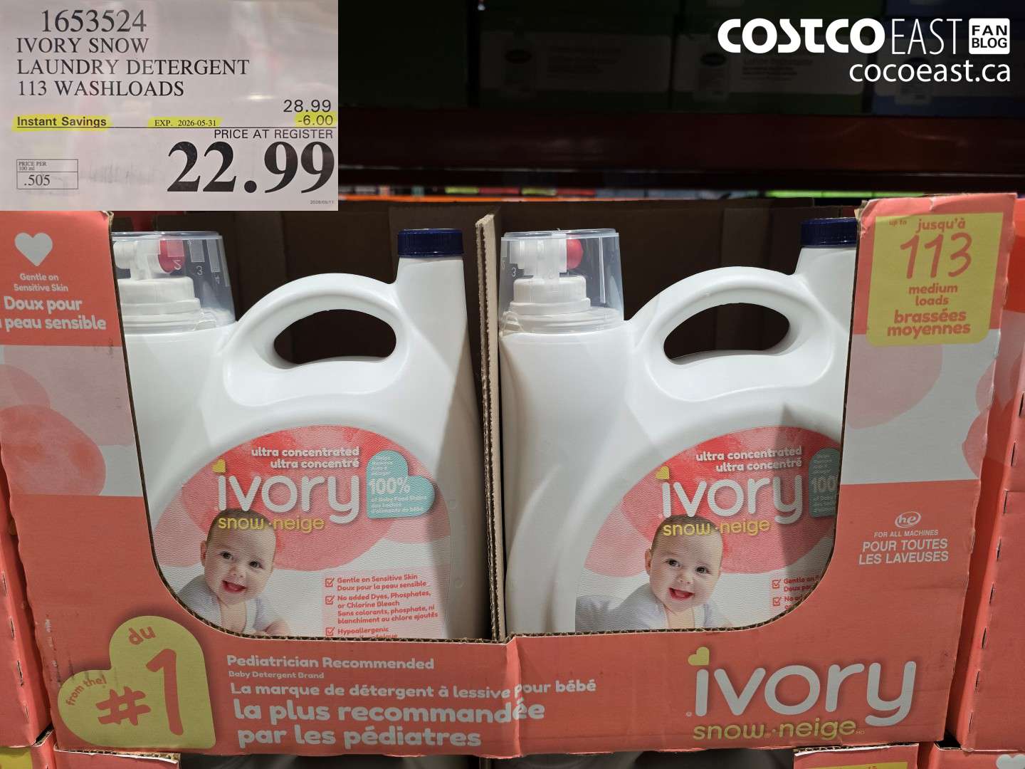 1653524 IVORY SNOW LAUNDRY DETERGENT 113 WASHLOADS ($6.00 INSTANT SAVINGS EXPIRES ON 2026-05-31) $22.99