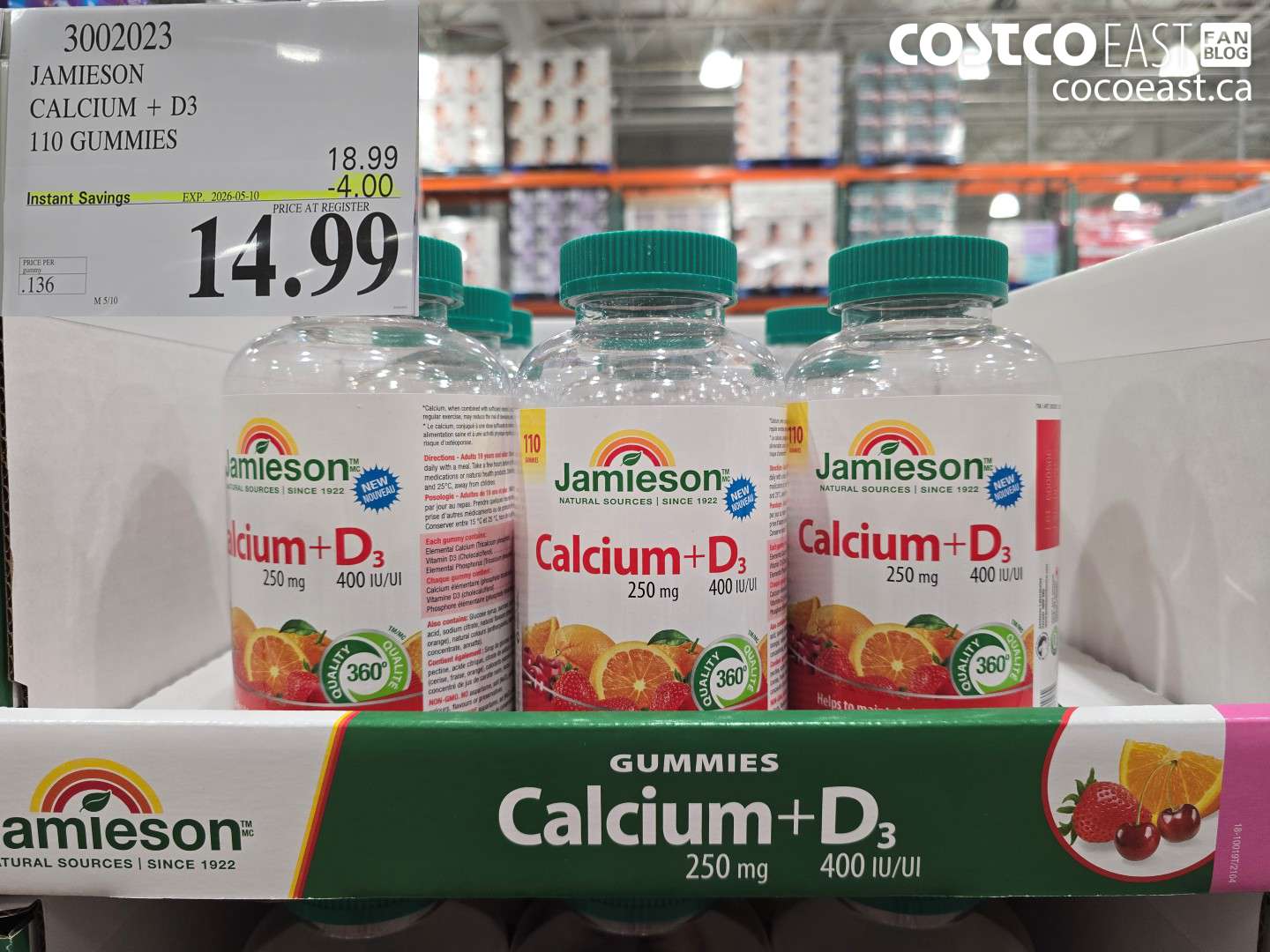 3002023 JAMIESON CALCIUM + D3 110 GUMMIES ($4.00 INSTANT SAVINGS EXPIRES ON 2026-05-10) $14.99