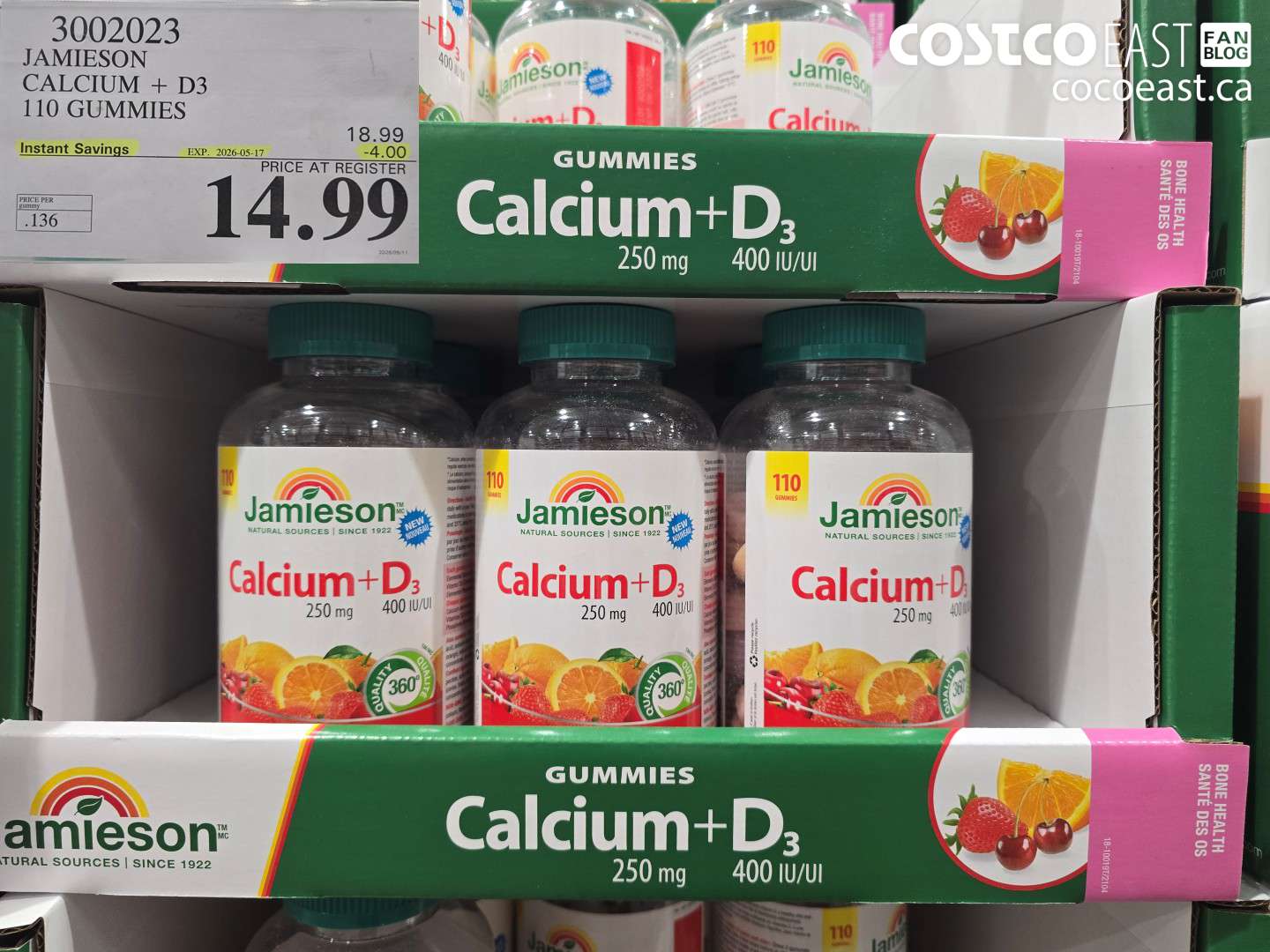 3002023 JAMIESON CALCIUM + D3 110 GUMMIES ($4.00 INSTANT SAVINGS EXPIRES ON 2026-05-17) $14.99