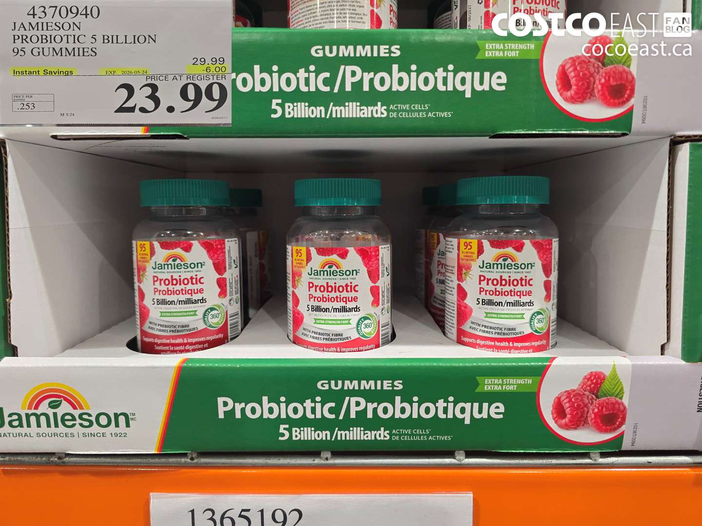 4370940 JAMIESON PROBIOTIC 5 BILLION 95 GUMMIES ($6.00 INSTANT SAVINGS EXPIRES ON 2026-05-24) $23.99