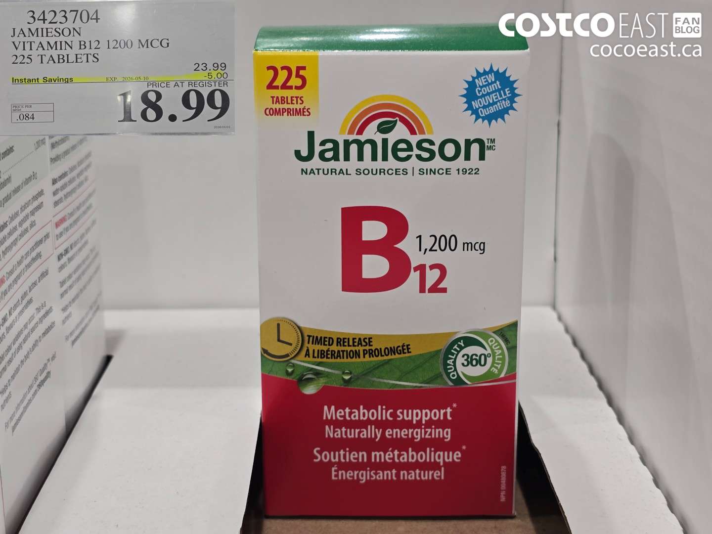 3423704 JAMIESON VITAMIN B12 1200 MCG 225 TABLETS ($5.00 INSTANT SAVINGS EXPIRES ON 2026-05-10) $18.99
