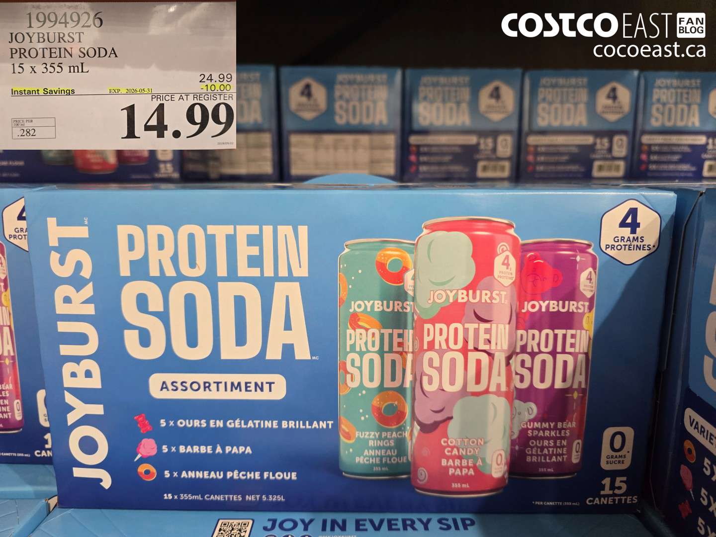 1994926 JOYBURST PROTEIN SODA 15 X 355 ML ($10.00 INSTANT SAVINGS EXPIRES ON 2026-05-31) $14.99