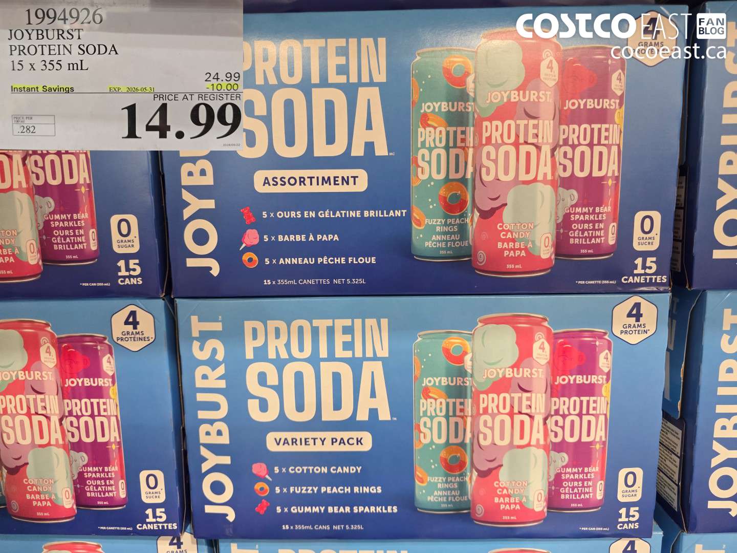 1994926 JOYBURST PROTEIN SODA 15 X 355 ML ($10.00 INSTANT SAVINGS EXPIRES ON 2026-05-31) $14.99