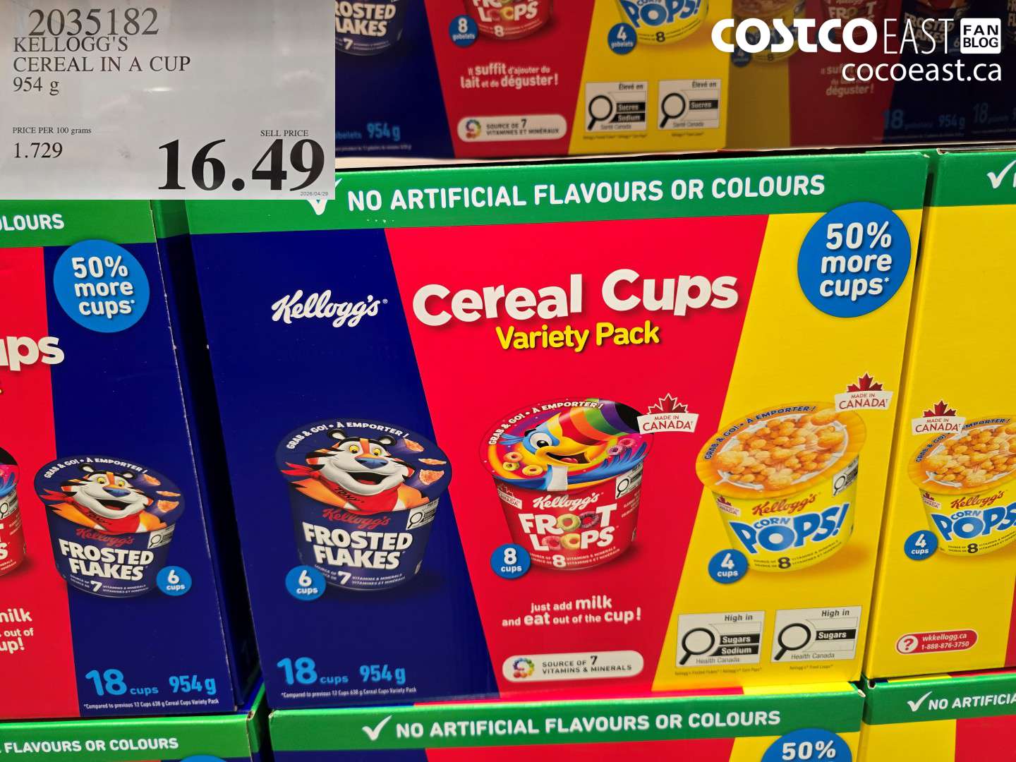 2035182 KELLOGG'S CEREAL IN A CUP 954 G $16.49