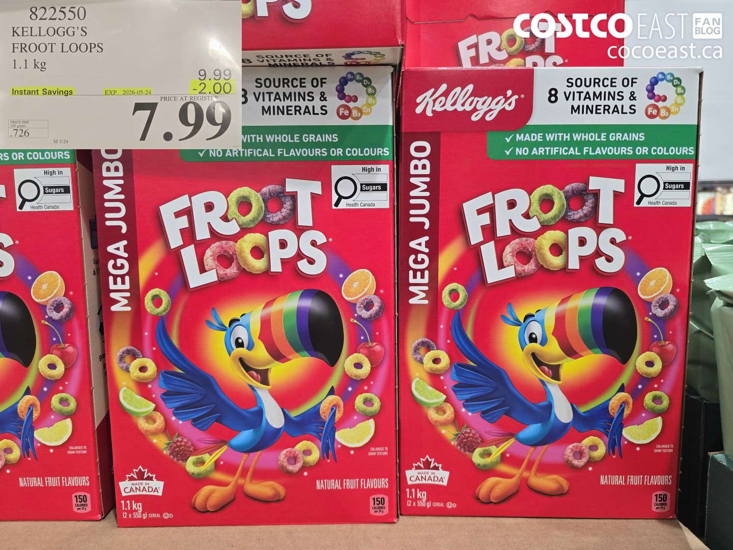 822550 KELLOGG'S FROOT LOOPS 1.1 KG ($2.00 INSTANT SAVINGS EXPIRES ON 2026-05-24) $7.99