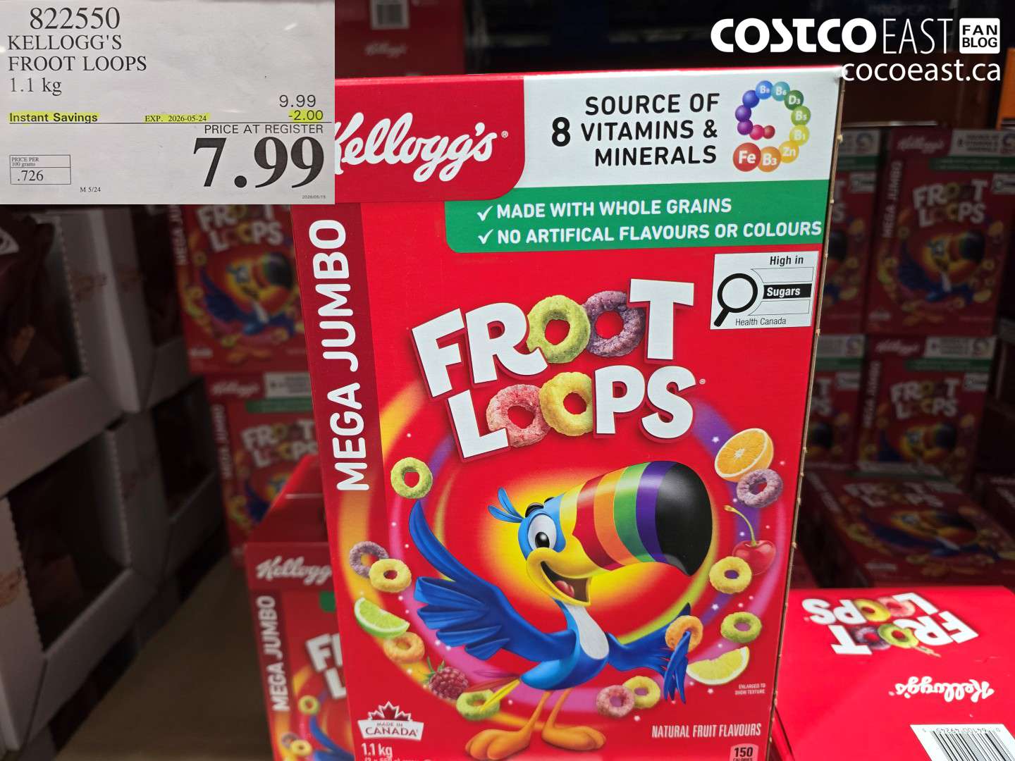 822550 KELLOGG'S FROOT LOOPS 1.1 KG ($2.00 INSTANT SAVINGS EXPIRES ON 2026-05-24) $7.99