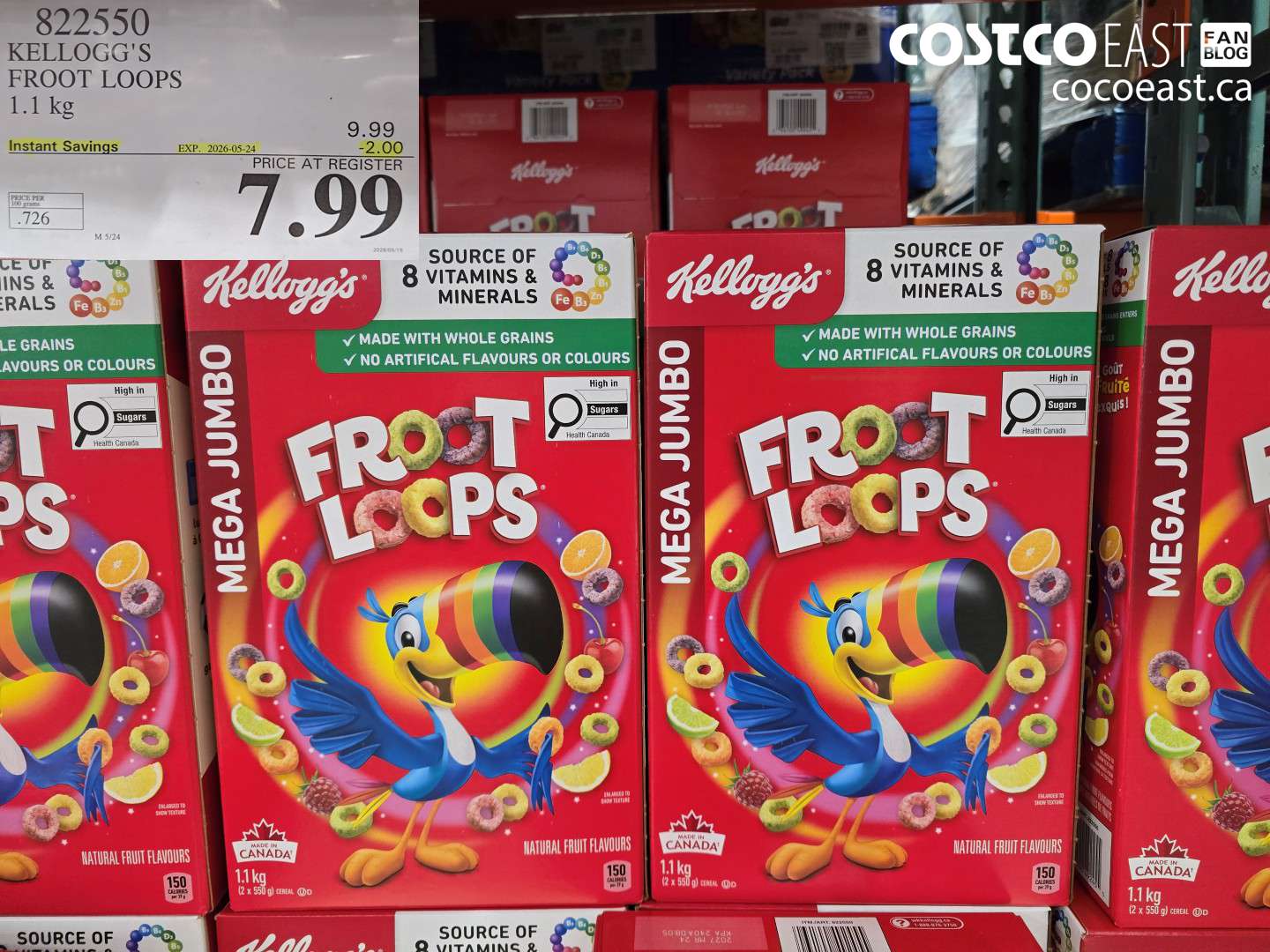 822550 KELLOGG'S FROOT LOOPS 1.1 KG ($2.00 INSTANT SAVINGS EXPIRES ON 2026-05-24) $7.99