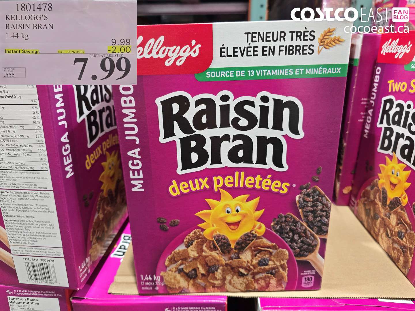 1801478 KELLOGG'S RAISIN BRAN 1.44 KG ($2.00 INSTANT SAVINGS EXPIRES ON 2026-06-07) $7.99