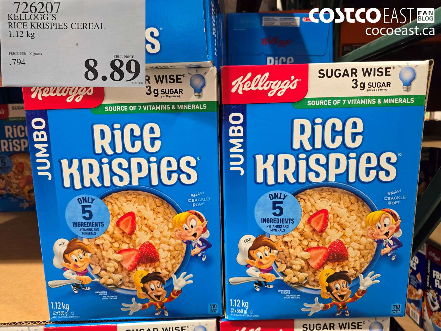 726207 KELLOGG'S RICE KRISPIES CEREAL 1.12 KG $8.89