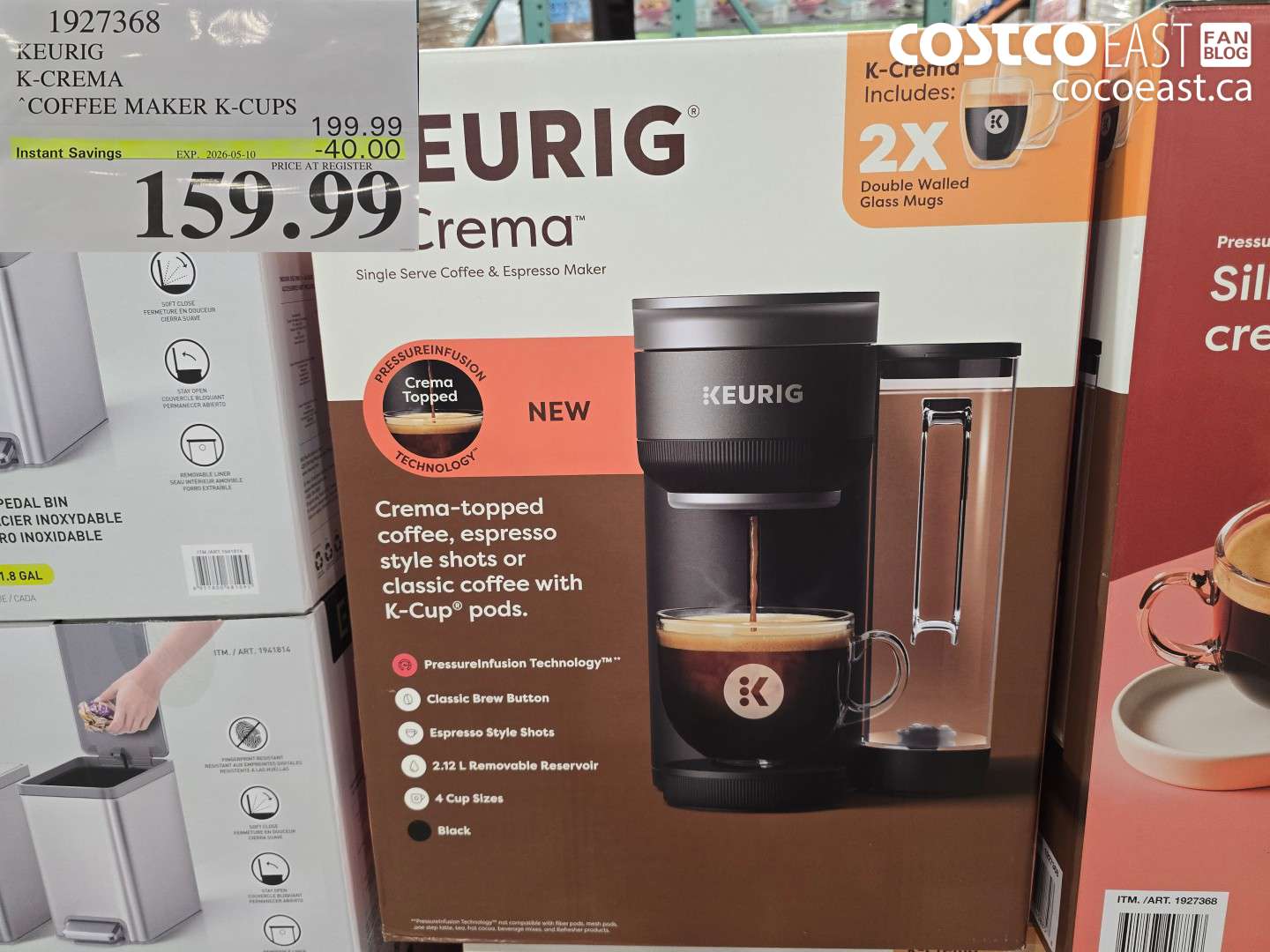 1927368 KEURIG K-CREMA COFFEE MAKER K-CUPS ($40.00 INSTANT SAVINGS EXPIRES ON 2026-05-10) $159.99